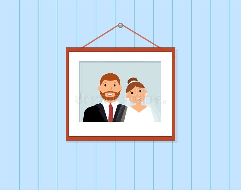 Portrait heureux de famille : marié et jeune mariée dans le cadre illustration stock Portrait heureux de famille : marié et jeune mariée dans le cadre illustration stock