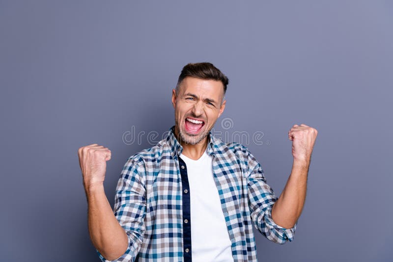 Portrait Of His He Nice Attractive Cheerful Cheery Glad Overjoyed Bearded Guy Wearing Checked