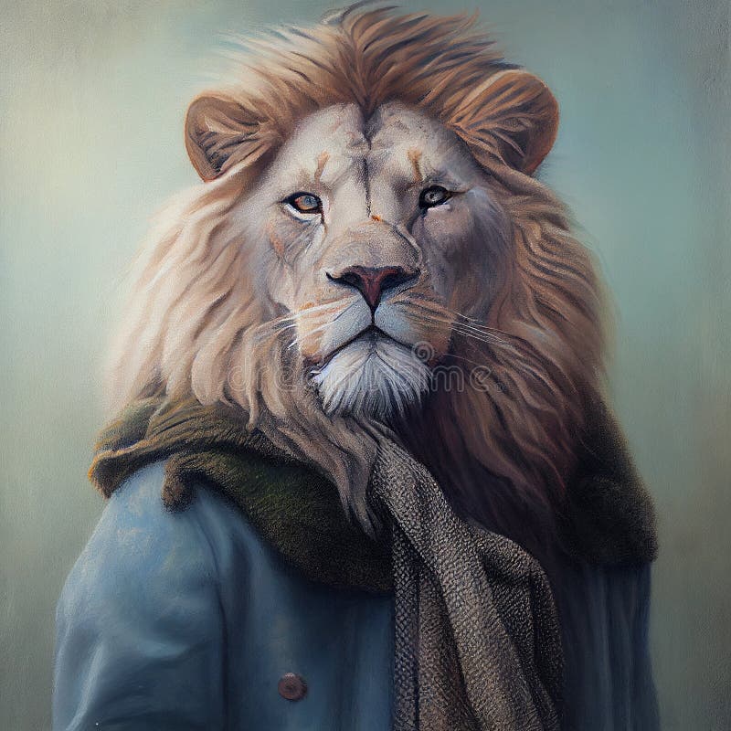 Portrait of an Human Lion Hybrid Wearing Clothes, Mixed Creature ...