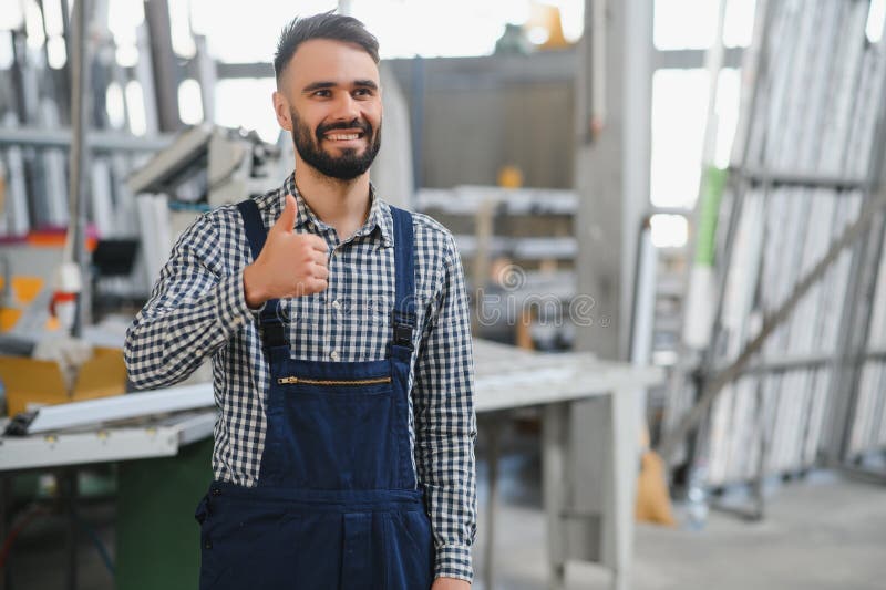 Portrait of Industrial Engineer. Factory Worker with Hard Hat Standing