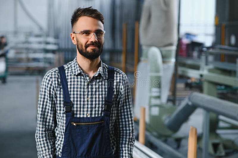 Portrait of Industrial Engineer. Factory Worker with Hard Hat Standing