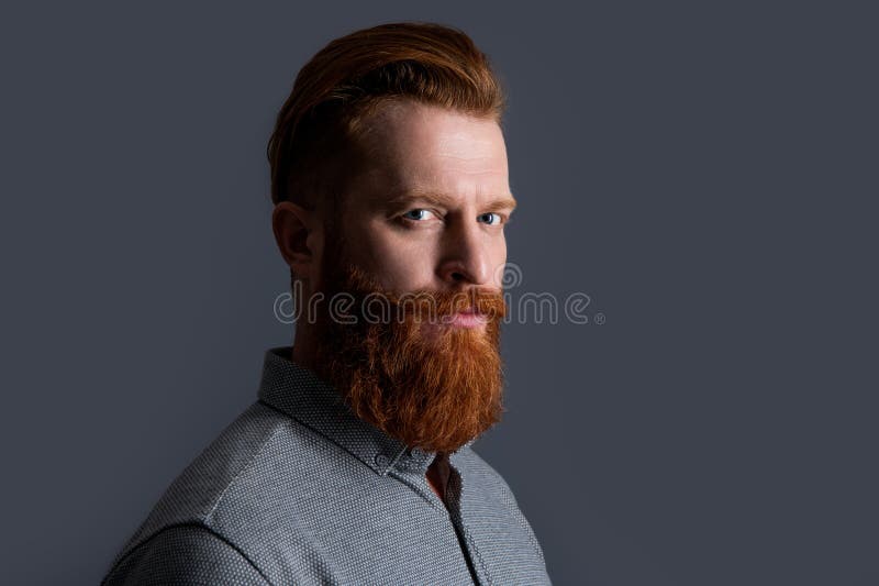 Portrait of Irish Man with Unshaven Face Half Turn. Serious Man with ...
