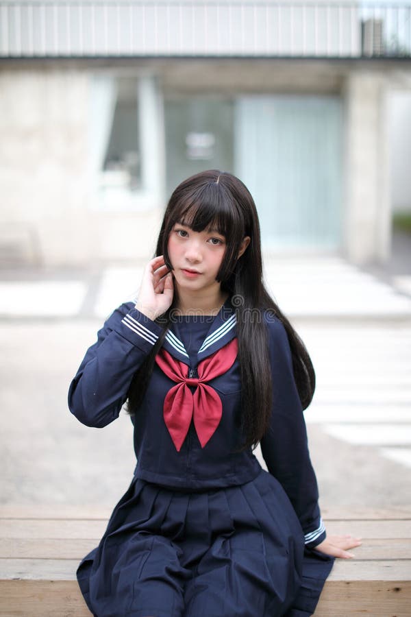 Portrait Japanese School Girl Sitting in Downtown Stock Image - Image of  korea, eating: 170802007