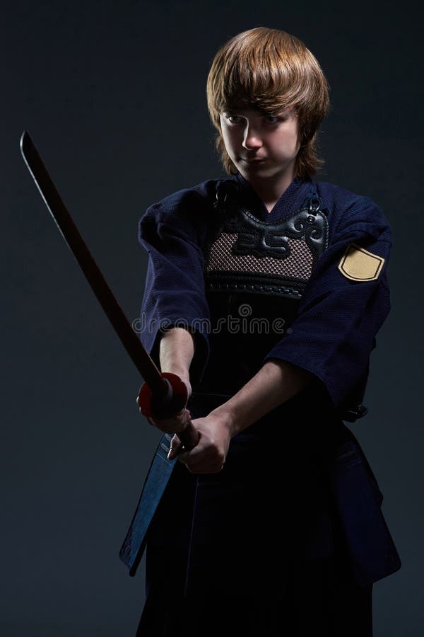 Portrait Of A Kendo Fighter With Bokken Stock Image Image of male