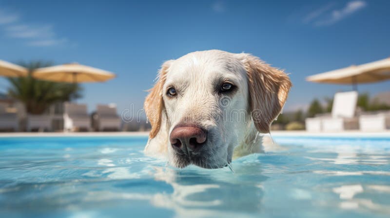Portrait of a Labrador Retriever breed dog in water stock illustration