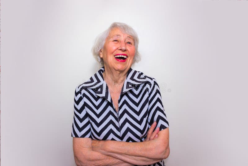 The Portrait of a Laughing Old Woman Stock Image - Image of cheerful ...