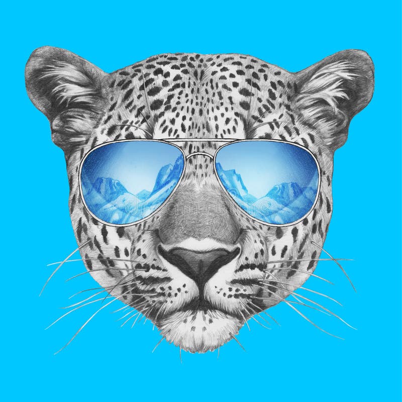 Portrait of Leopard with Sunglasses. Hand-drawn Illustration. Stock ...