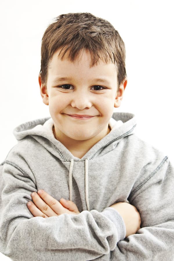 Portrait of a Little Boy with Grey Hoodie Sweatshirts Stock Image ...