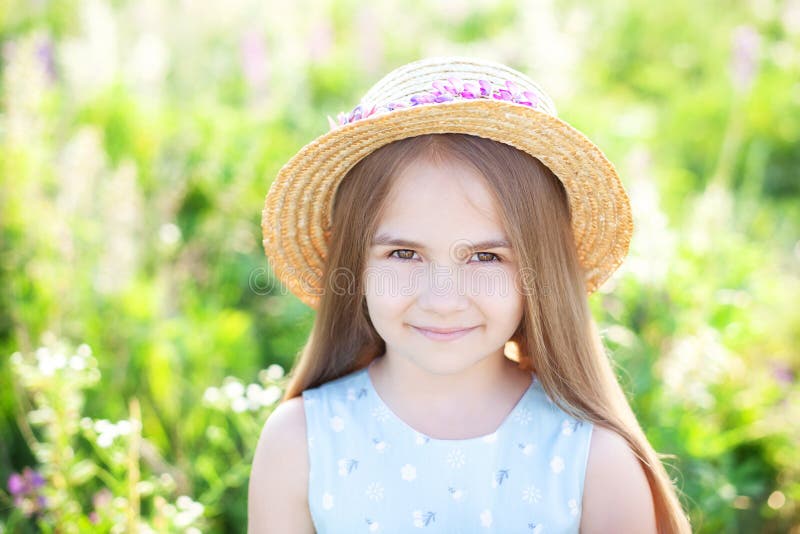 Portrait of a Little Brunette Girl with Long Hair Having Fun on a ...