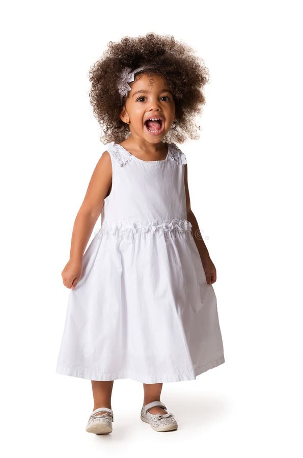 Portrait of little cheerful african american girl, isolated