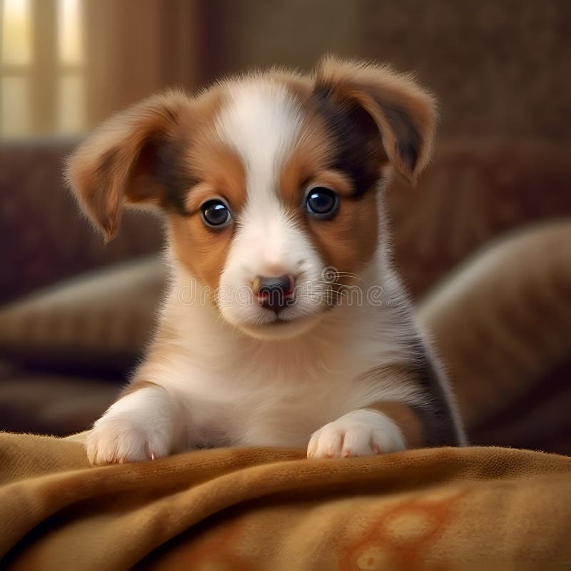 Portrait of a little cute puppy, generated ai stock illustration