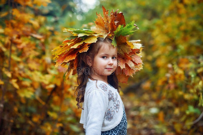 Happy Child on a Walk in the Autumn Forest Stock Image - Image of ...