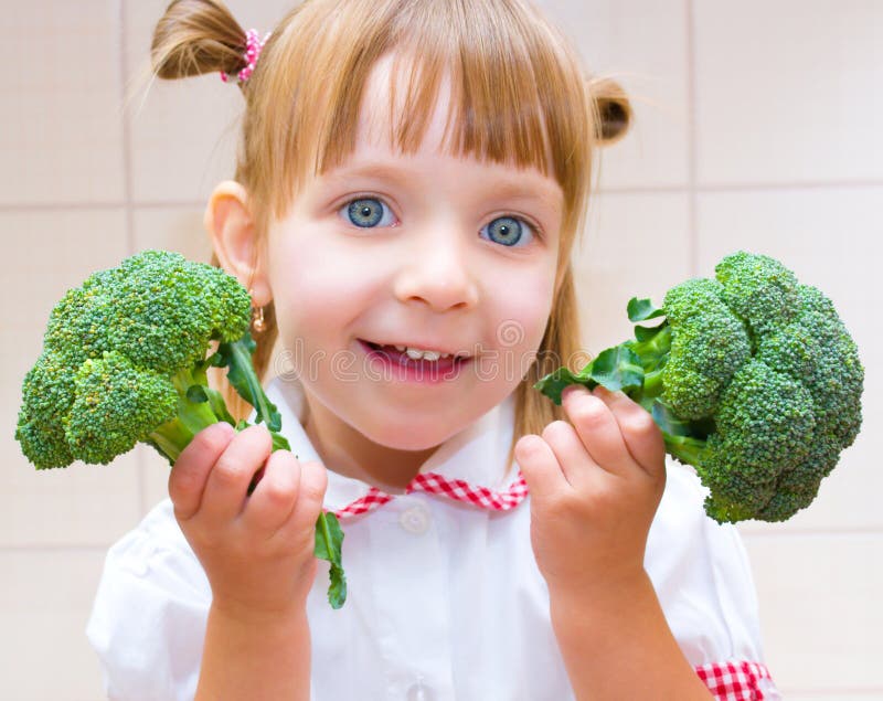 Portrait of a Little Girl with Broccoli Stock Photo Image of diet