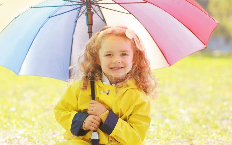 Portrait of Little Girl Child with Colorful Umbrella Stock Image ...