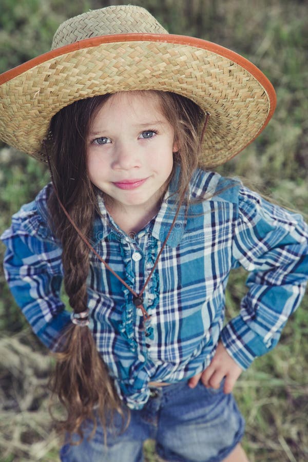 Portrait Little Girl Cowboy Stock Image - Image of hair, people: 78034869
