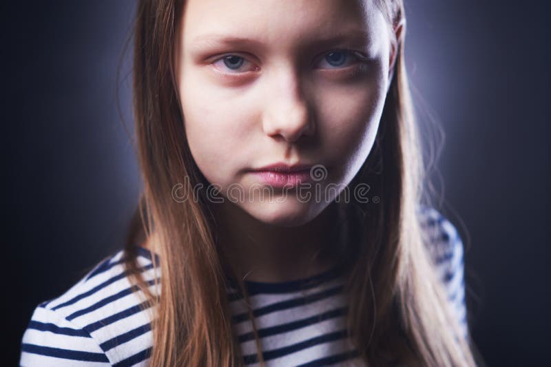 Portrait of a Little Girl with Evil Face Stock Image Image of