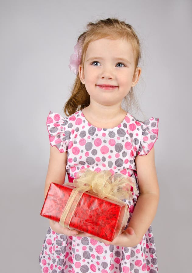 Portrait of Little Girl Holding the Gift Box Stock Image Image of