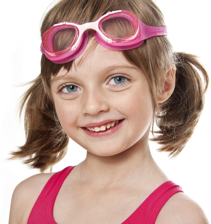 Portrait of little girl with swim glasses