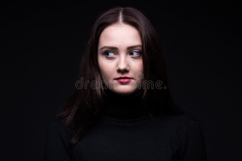Portrait of Looking Right Young Brunette Woman Stock Image - Image of ...