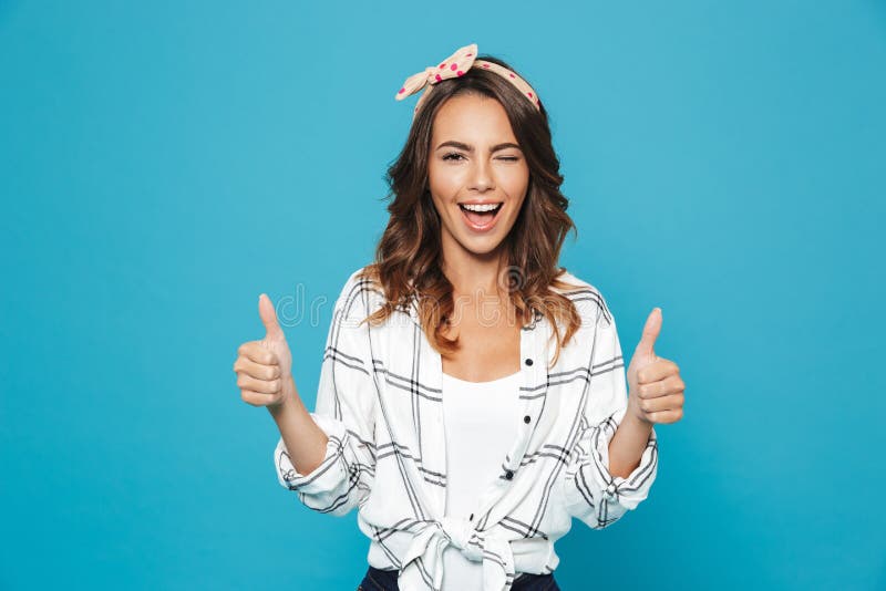 Portrait of lovely brunette woman 20s wearing headband smiling a