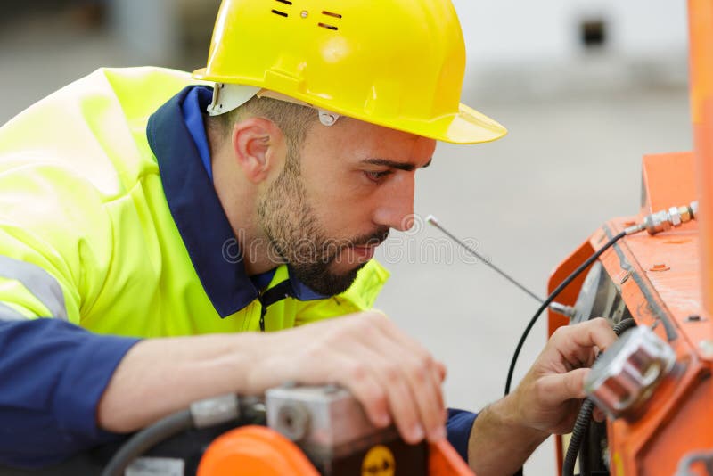 Portrait male construction worker outdoors stock photo Portrait male construction worker outdoors stock photo