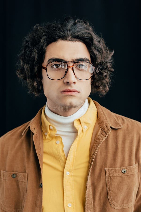 Portrait Of Male Fashion Model With Curly Hair In Eyeglasses Stock Image Image Of People