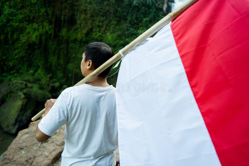 Asian Male with Indonesian Flag Celebrating Independence Day Stock ...