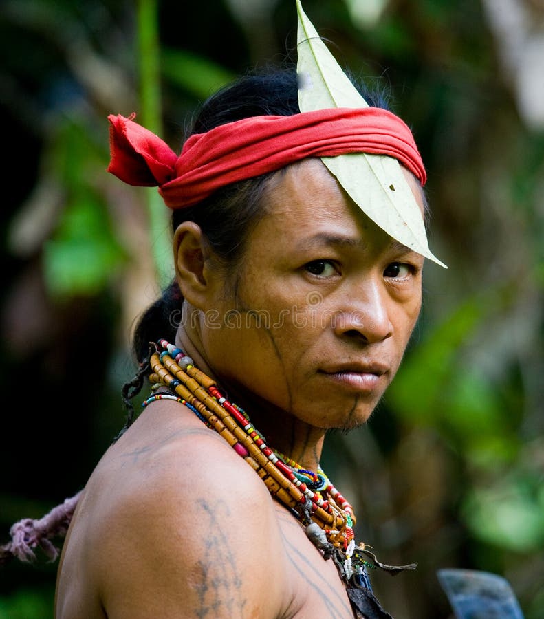 Portrait Of A Man Mentawai Tribe  In Traditional Headdress 