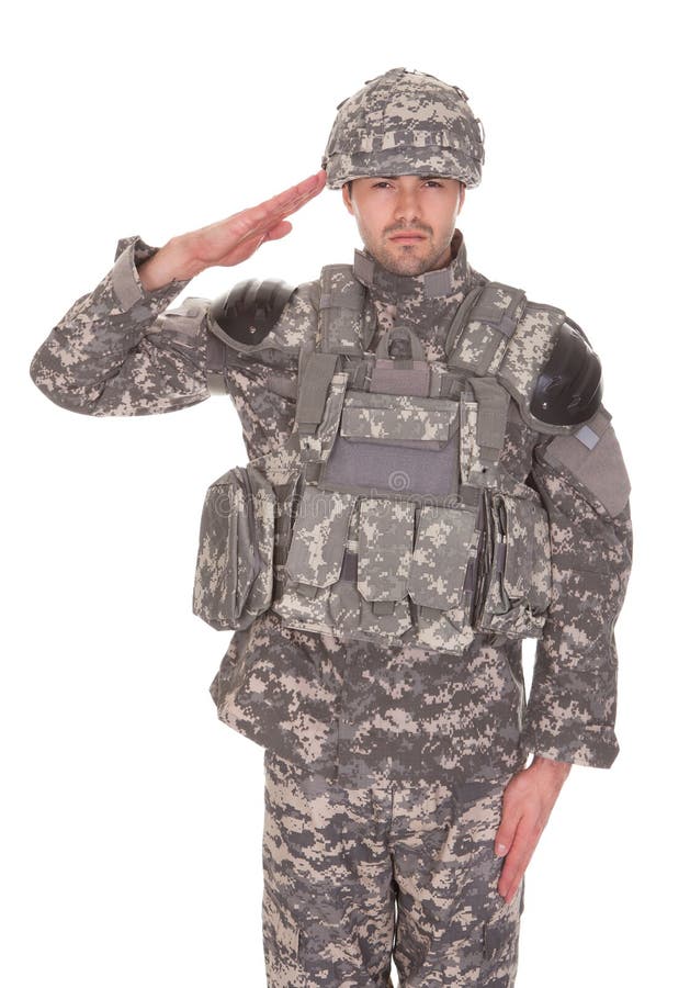 Portrait of Man in Military Uniform Saluting Stock Image - Image of ...