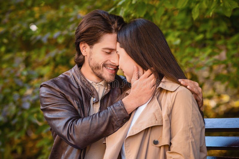 Portrait of Man and Woman in Love Cuddling in Park Stock Image - Image ...