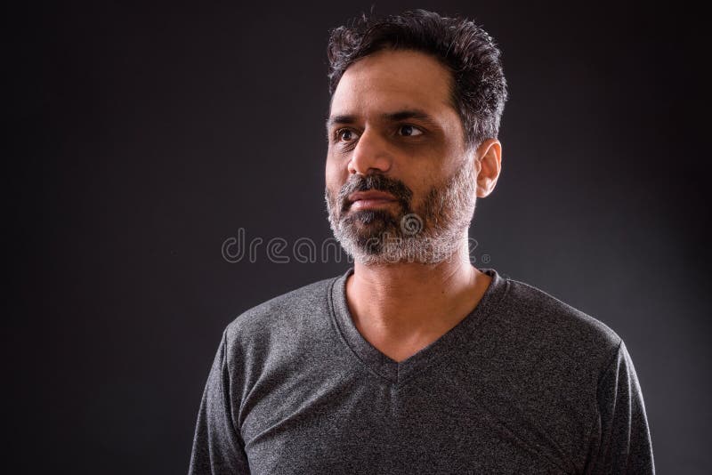 Portrait of Mature Bearded Indian Man with Curly Hair Stock Image - Image  of sleeved, male: 192001487