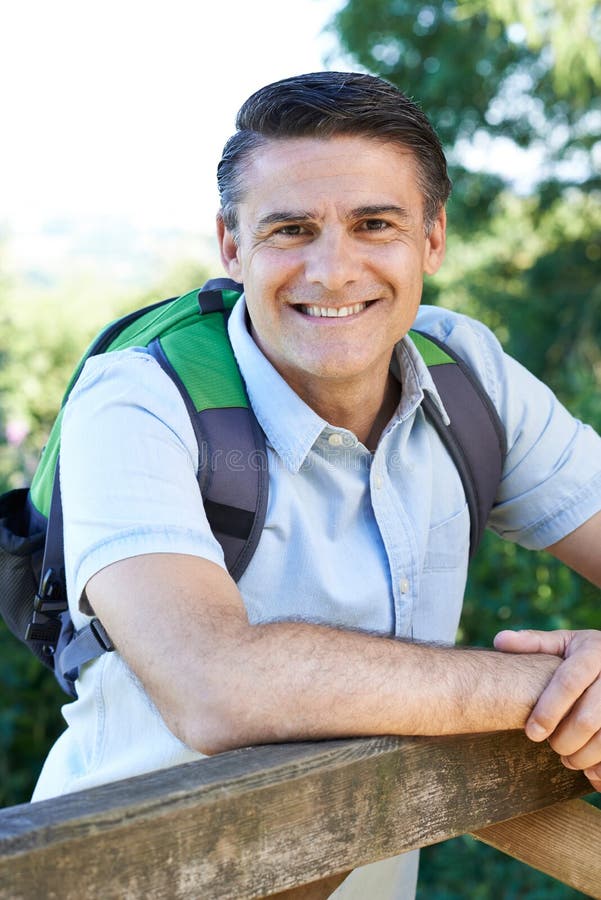 An Old Man From The Countryside Portrait of Mature Man Hiking in Countryside Stock Image - Image of