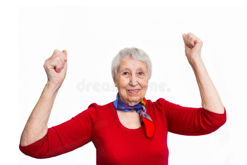 Portrait of a Mature Woman Doing a Winner Gesture Stock Photo - Image ...