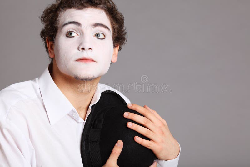 Male Mime Artist Gesturing with His Hands Excitement Stock Photo Image of concept, male 31994334