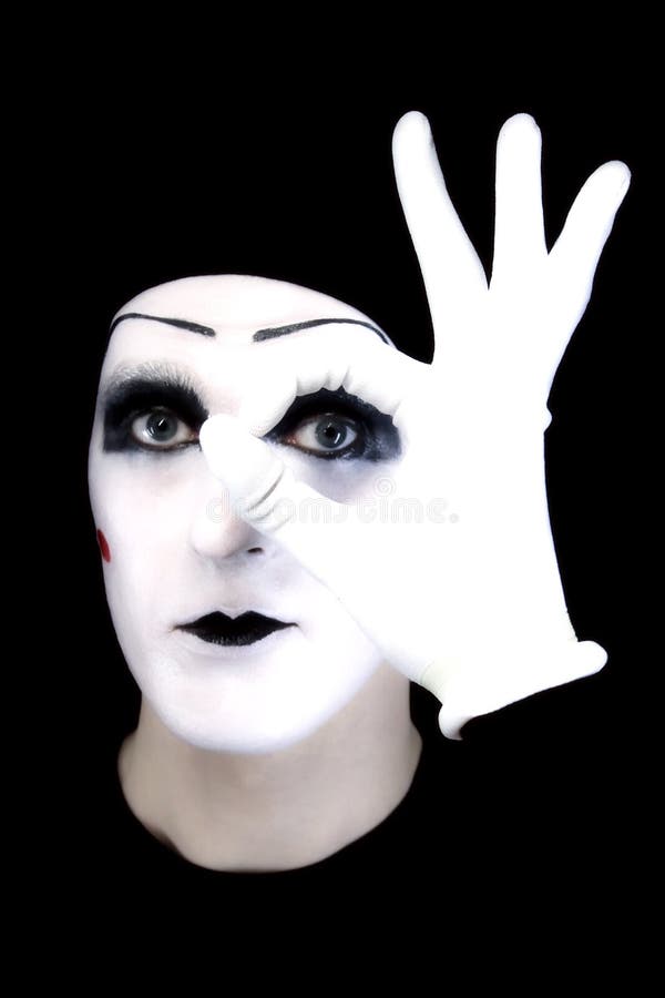 Portrait of the Mime in White Gloves. Ok. Stock Photo Image of stain