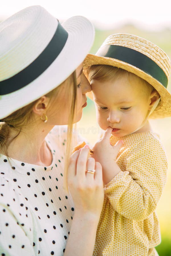 Portrait Of Mother With Her Daughter In Hats Stock Image Image Of 