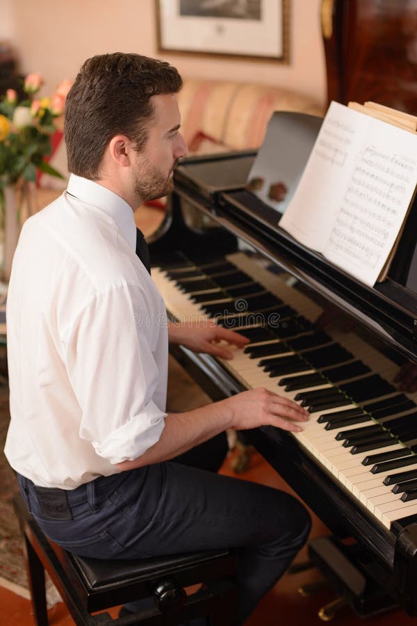 Portrait of Music Performer Playing Piano Stock Image Image of play