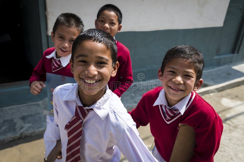 Portrait of nepalese smalling children stock photo