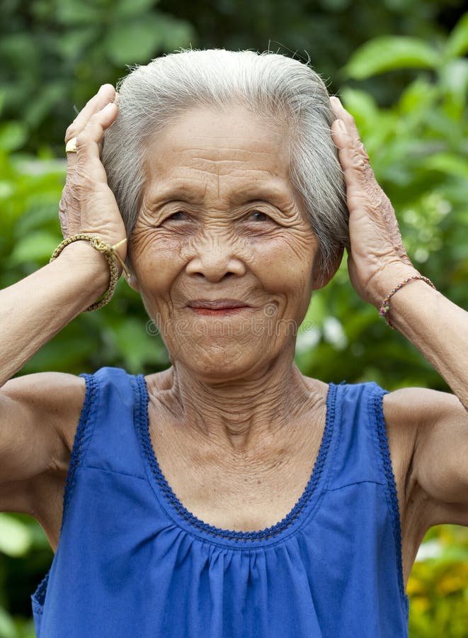 Portrait Old Asian Woman With Gestures Stock Image Image of gray, gestures 10725271