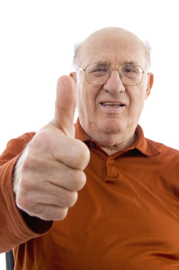 Portrait of old man showing thumb up