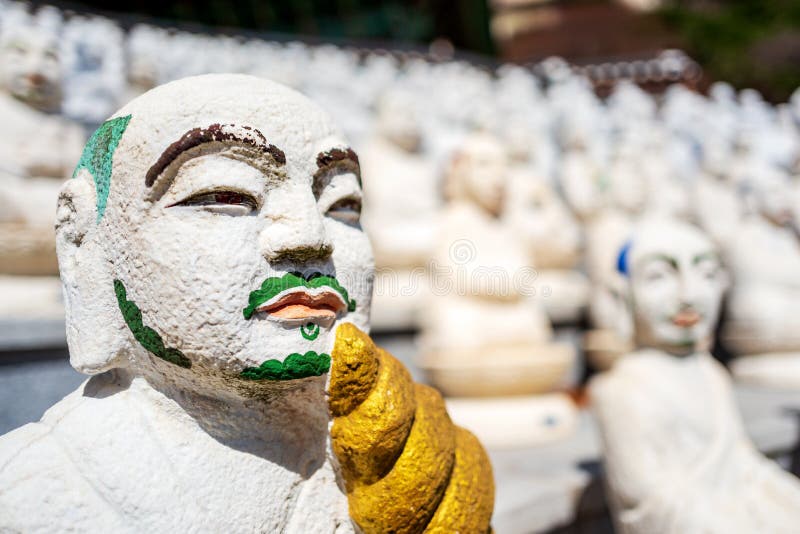 Portrait of one of the 500 Buddha’s Disciples statues in Bomunsa Temple , Seongmodo, Ganghwa, Incheon, Korea royalty free stock image Portrait of one of the 500 Buddha’s Disciples statues in Bomunsa Temple , Seongmodo, Ganghwa, Incheon, Korea royalty free stock image