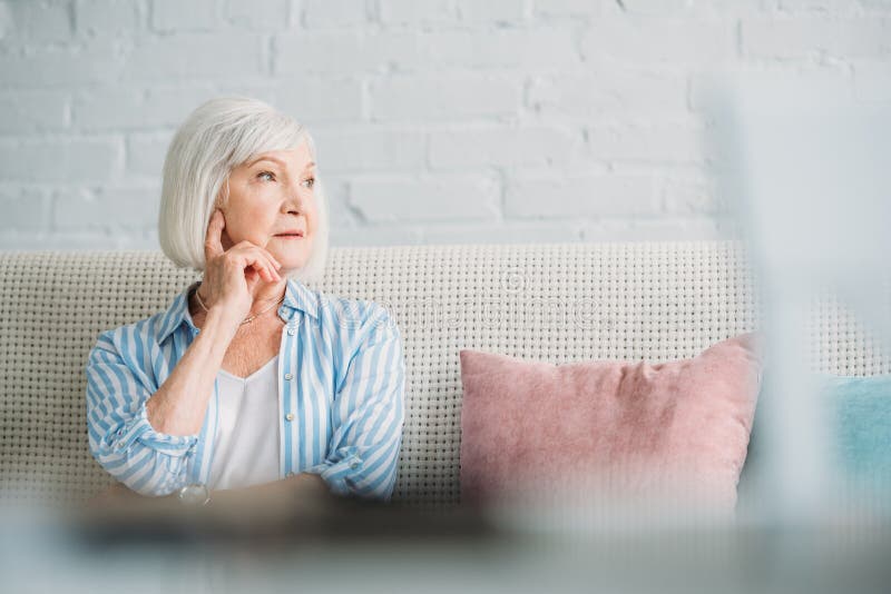 portrait of pensive grey hair woman stock images portrait of pensive grey hair woman stock images