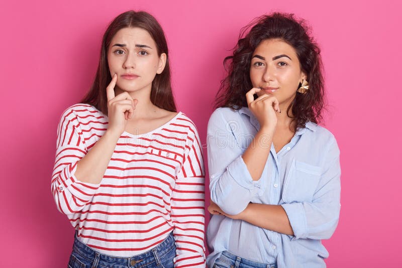 Portrait of Pensive Magnetic Beautiful Females Thinking Over, Putting ...