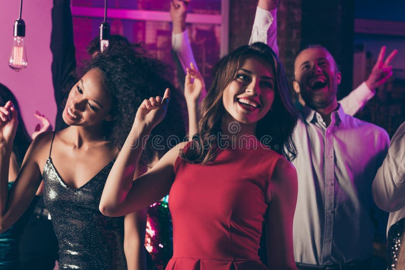 Portrait Photo of Cheerful Happy Girl in the Night Club Wearing Red ...