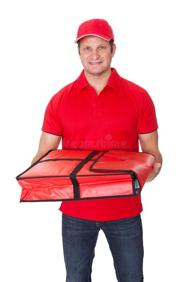 Portrait of pizza delivery guy stock image Portrait of pizza delivery guy stock image