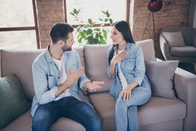 Portrait of positive cheerful spouses man woman have talk say tell incredible information secret rumor impressed touch stock photography Portrait of positive cheerful spouses man woman have talk say tell incredible information secret rumor impressed touch stock photography
