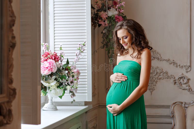 Portrait of a pregnant woman sensual brunette with bright eyes i stock image Portrait of a pregnant woman sensual brunette with bright eyes i stock image