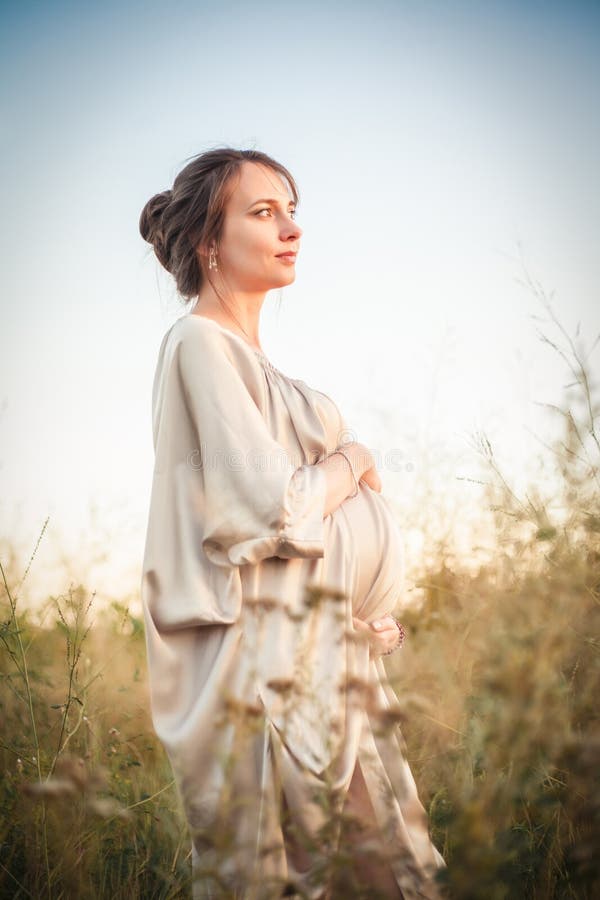 Portrait of a Pregnant Woman in the Sunset Light Stock Image - Image of ...