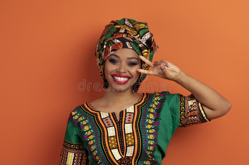 Portrait of Pretty African Lady Showing Peace Gesture Stock Image ...