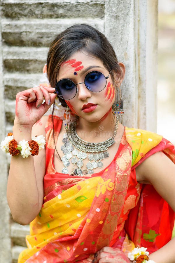 Beautiful indian woman posing to camera smiling Vector Image